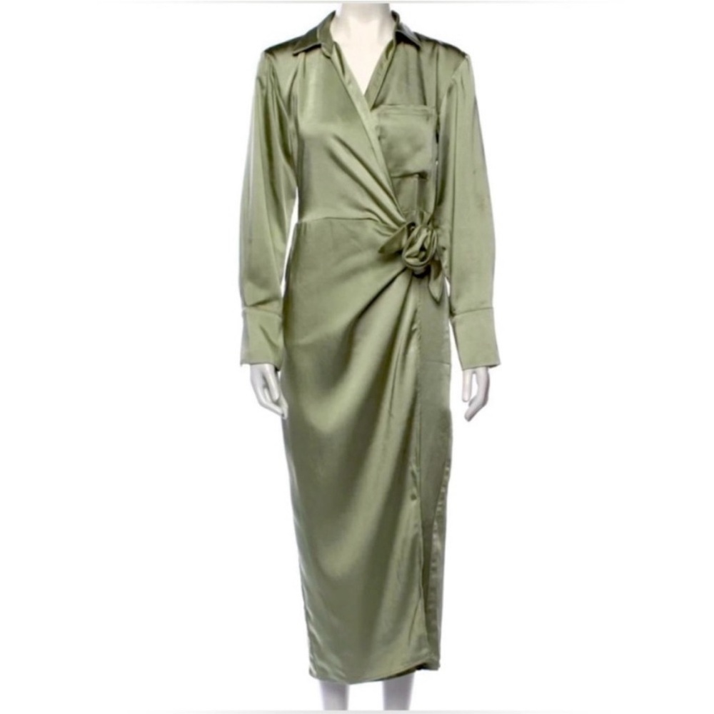 NWT! Jason Wu satin wrap dress in sage green, size Medium
